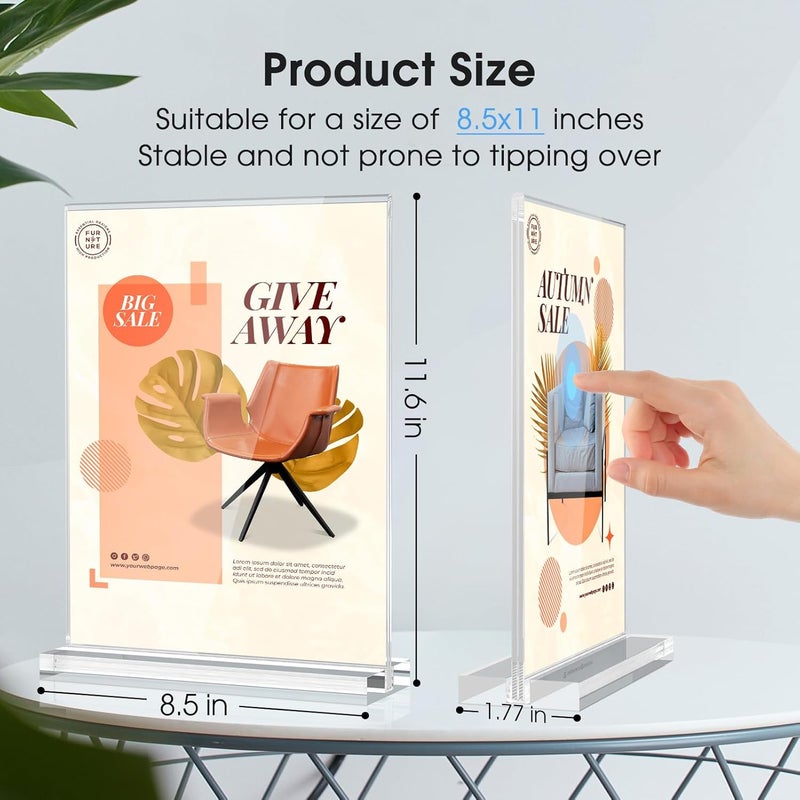MaxGear حامل لافتات أكريليك 8.5 × 11 بوصة 10 عبوات، حامل عرض بلاستيكي مزدوج الجوانب، إطار أكريليك لطاولة، حامل ورق واضح لقائمة الطيران للمتاجر والمطاعم والفنادق والمكاتب - Image 3